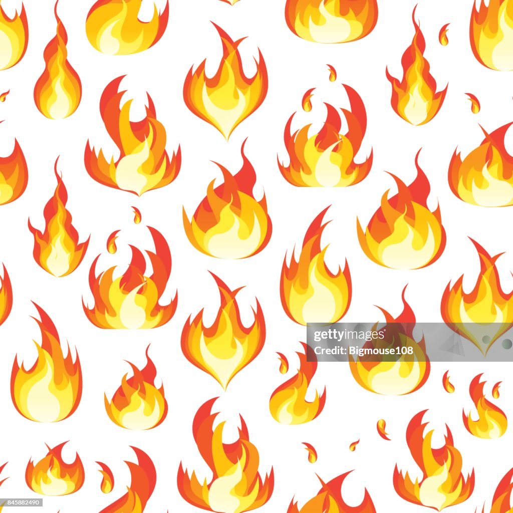Patrón De Fondo De Llamas Dibujos Animados Fuego Sobre Un Blanco Vector De  Ilustración de stock - Getty Images