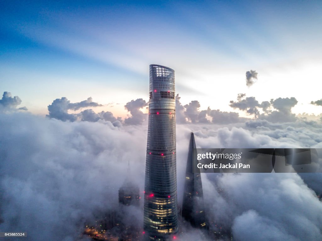 Shanghai Financial District In Fog