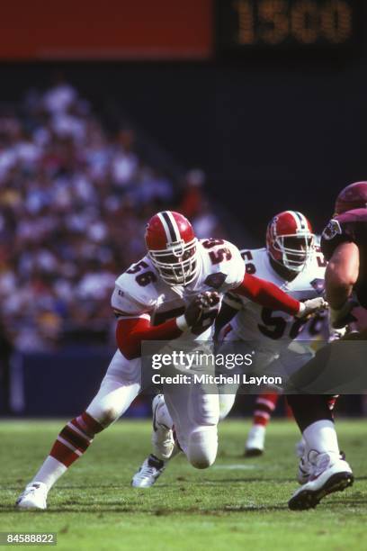 Chris Doleman of the Atlanta Falcons during a NFL football game against the Washington Redskins on September 25, 1994 at RFK Stadium in Washington DC.