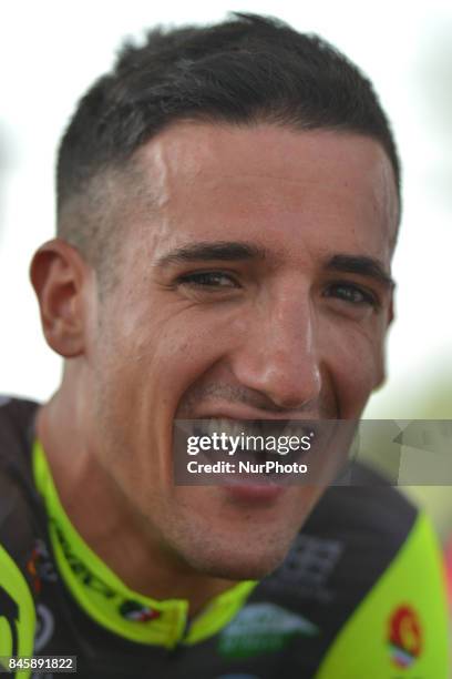 Italian Liam Bertazzo from Wilier Triestina - Selle Italia team after he wins the second stage Jinzhong A to B race of the 2017 Tour of China 1, the...