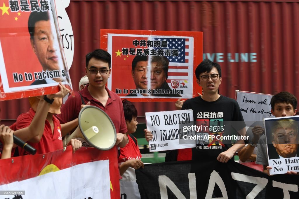 HONG KONG-US-CHINA-BANNON-POLITICS-SPEECH-PROTEST