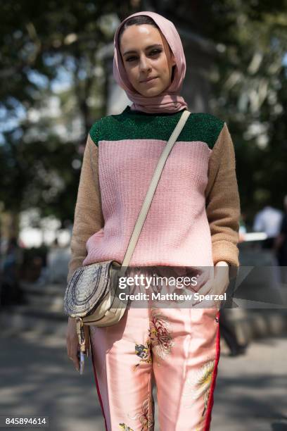 Mademoiselle Meme is seen attending Lela Rose during New York Fashion Week wearing Chloe, Scotch and Soda on September 11, 2017 in New York City.