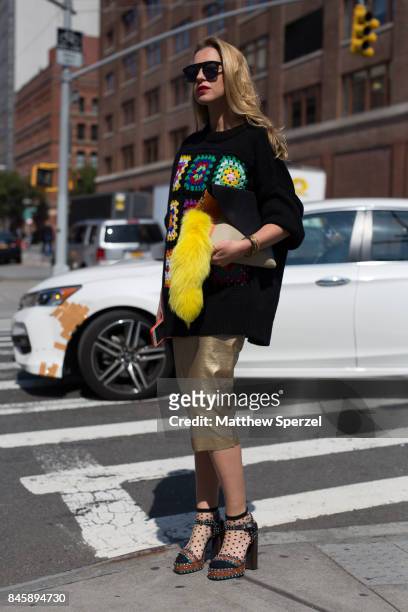 Alise Trautmane is seen attending Hakan Akkaya during New York Fashion Week wearing Zara, Narciss, Lanvin on September 11, 2017 in New York City.