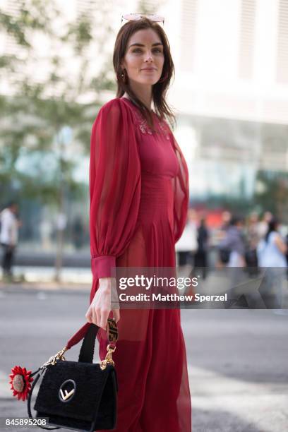 Hilary Rhoda is seen attending 3.1 Phillip Lim during New York Fashion Week wearing Fendi on September 11, 2017 in New York City.