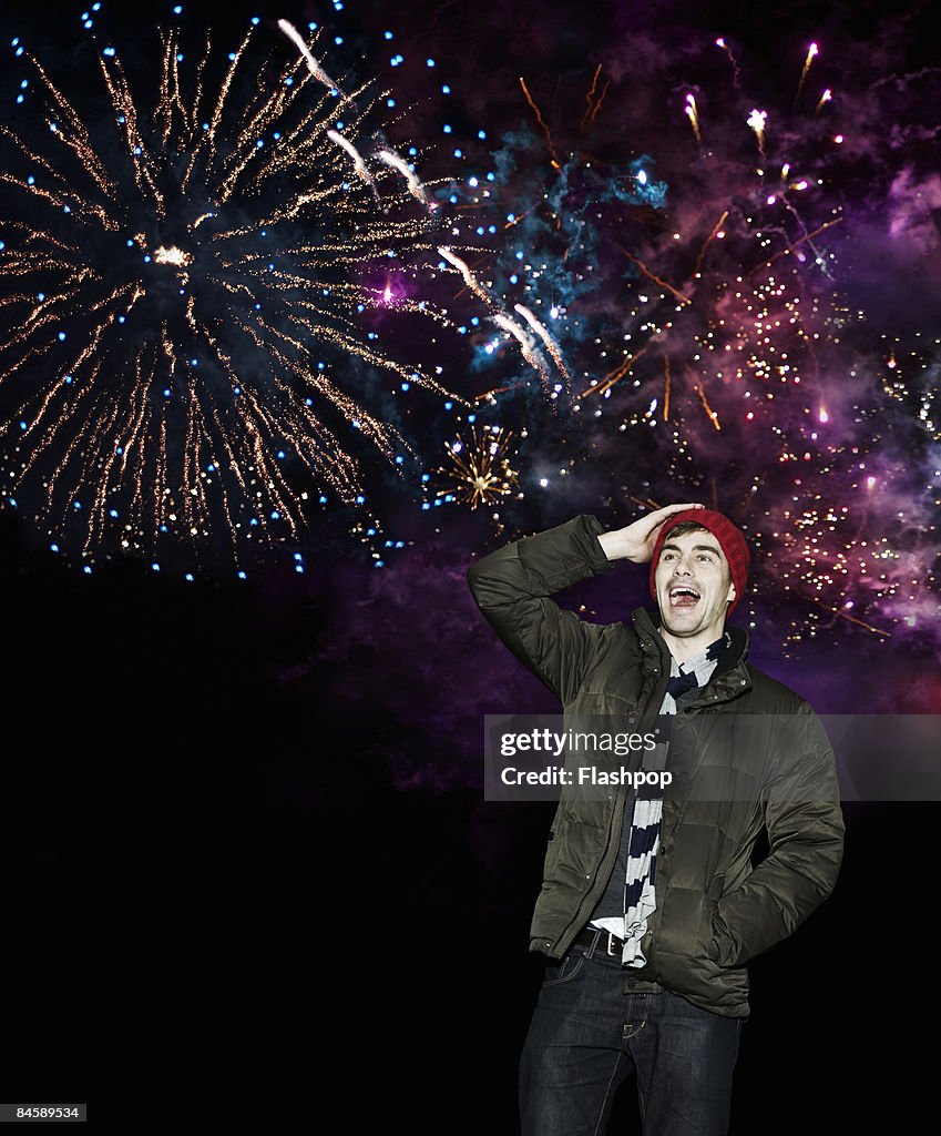 Man enjoying firework display
