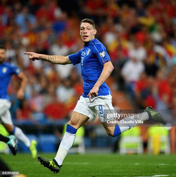 Andrea Belotti of Italy in action during the FIFA 2018 World Cup Qualifier between Spain and Italy at Estadio Santiago Bernabeu on September 2, 2017...