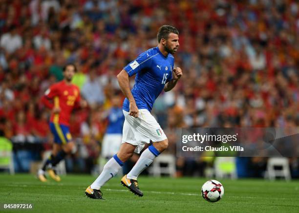 Andrea Barzagli of Italy in action during the FIFA 2018 World Cup Qualifier between Spain and Italy at Estadio Santiago Bernabeu on September 2, 2017...