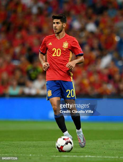 Marco Asensio of Spain in action during the FIFA 2018 World Cup Qualifier between Spain and Italy at Estadio Santiago Bernabeu on September 2, 2017...
