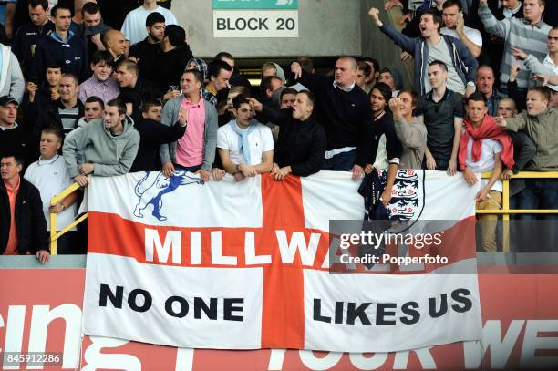 Millwall fans during the NPower Championship match between Millwall and West Ham United at The New Den in London on the 17th September, 2011. The...