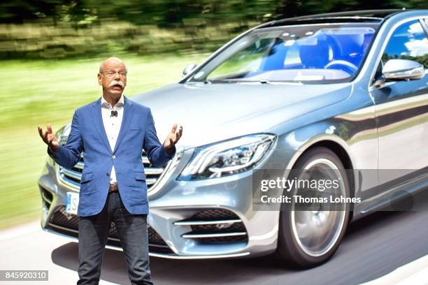 Dieter Zetsche, Chairman of Daimler AG, speaks at the Mercedes-Benz press conference at the 2017 Frankfurt Auto Show on September 12, 2017 in...