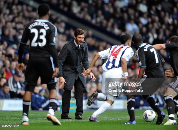 Chelsea Manager Andre Villas-Boas shouts instructions from the touchline during the Barclays Premiership match between West Bromwich Albion and...