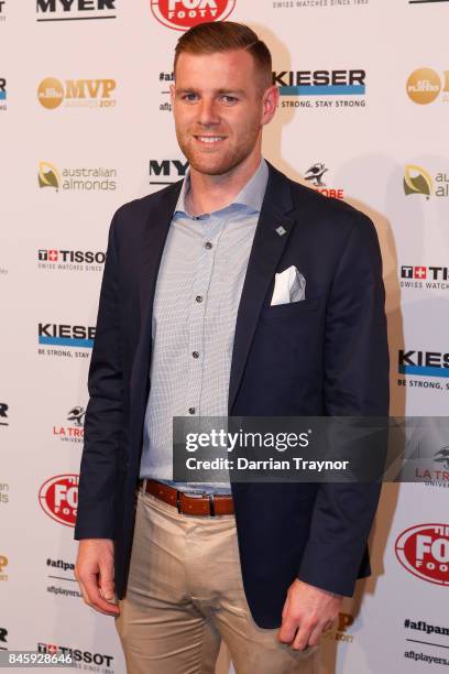 Sam Docherty arrives ahead of the AFL Players' MVP Awards at Shed 14 Central Pier on September 12, 2017 in Melbourne, Australia.