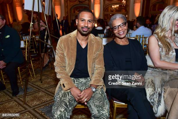 Darrius Brown and Alma Powell attend the Dennis Basso Spring/Summer 2018 Runway Show during New York Fashion Week at The Plaza Hotel on September 11,...