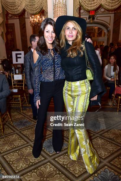 Lisa Rush and Leslie Bluhm attend the Dennis Basso Spring/Summer 2018 Runway Show during New York Fashion Week at The Plaza Hotel on September 11,...