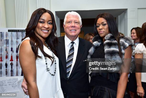 KeKe Olise, Dennis Basso and E.J. Modo attend the Dennis Basso Spring/Summer 2018 Runway Show during New York Fashion Week at The Plaza Hotel on...