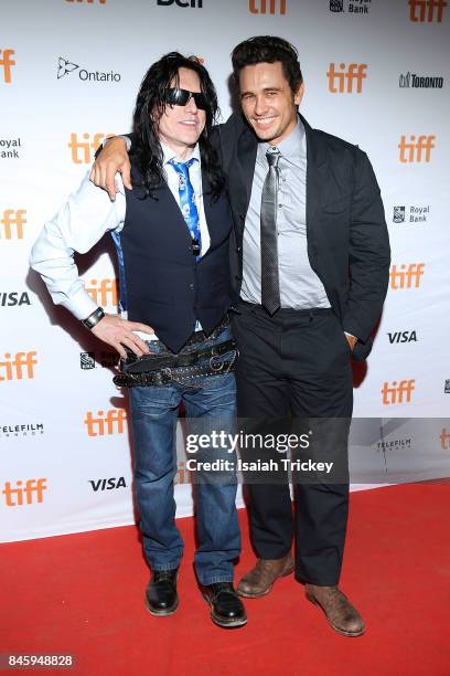 Tommy Wiseau and James Franco attend 'The Disaster Artist' premiere during the 2017 Toronto International Film Festival at Ryerson Theatre on...