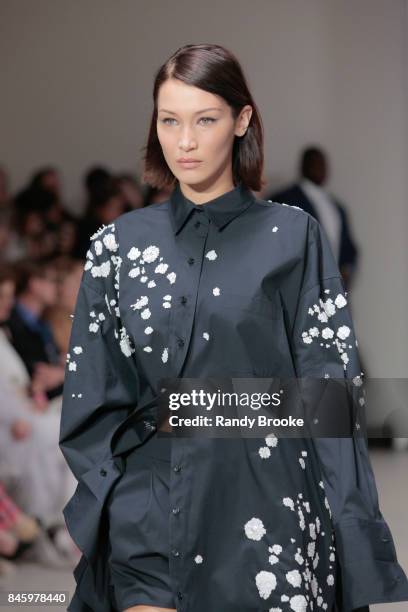 Bella Hadid walks the runway during the Oscar de la Renta fashion show; September 2017 at New York Fashion Week; The Shows on September 11, 2017 in...