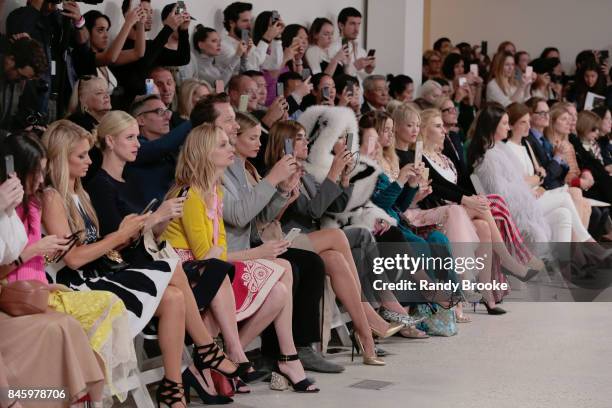 Front row including Paris Hilton, Nicky Hilton, Nicki Minaj and Carine Roitfeld during the Oscar de la Renta fashion show; September 2017 at New York...