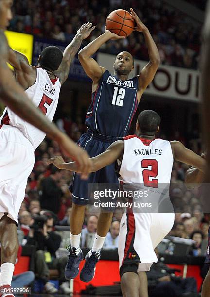 Price of the Connecticut Huskies shoots the ball during the Big East Conference game against the Louisville Cardinals on February 2, 2009 at Freedom...