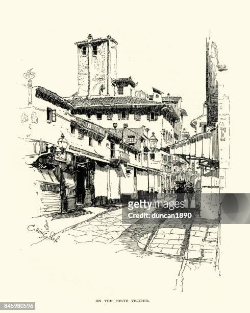 ponte vecchio, florence, italy, 19th century - vecchio stock illustrations