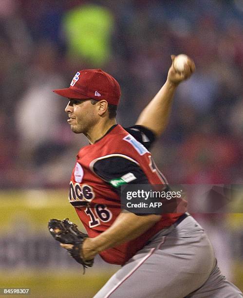 Pitcher Giancarlo Alvarado of Leones de Ponce of Puerto Rico pitch against Venados de Mazatlan of Mexico during the Baseball Caribbean Series 2009 on...