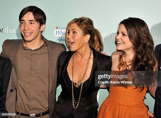 Actors Justin Long, Jennifer Aniston, and Ginnifer Goodwin arrive at the premiere of Warner Bros. "He's Just Not That Into You" held at Grauman's...