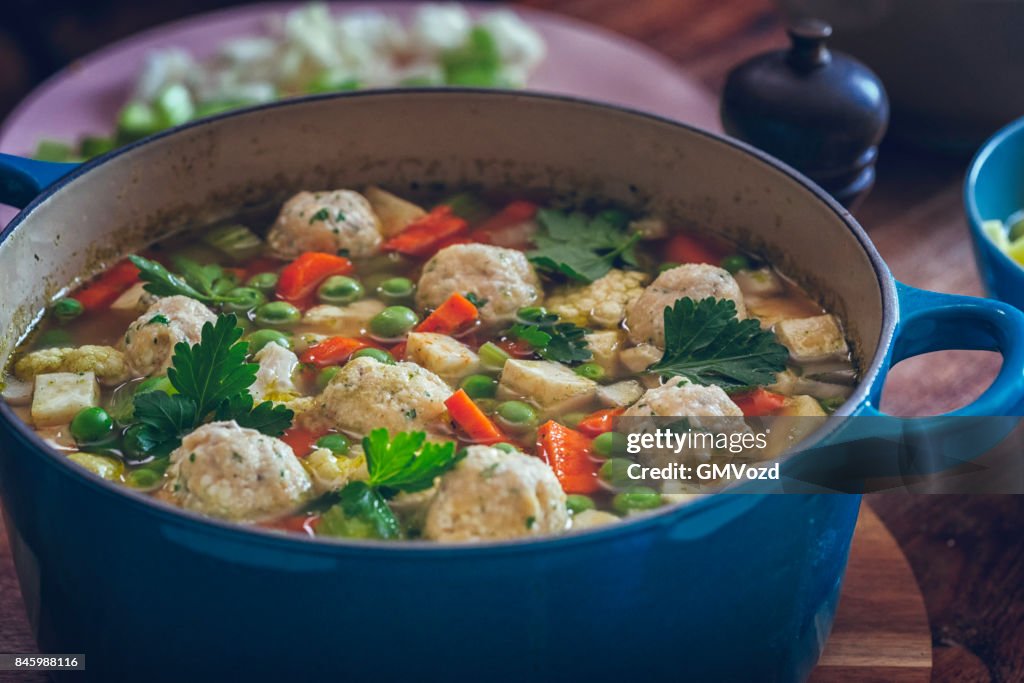 Minestrone Soup with Fresh Vegetables and Dumplings