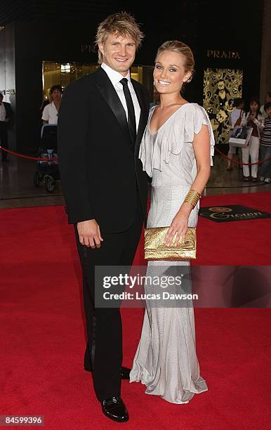 Shane Watson and partner Lee Furlong arrive at the 2009 Allan Border Medal at the Crown Casino February 3, 2009 in Melbourne, Australia.