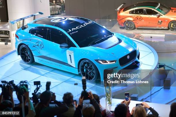 The carmaker Jaguar presents their first electric 'I-PACE Concept Car' at the 2017 Frankfurt Auto Show on September 12, 2017 in Frankfurt am Main,...