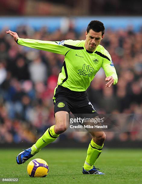 Paul Scharner of Wigan in action during the Barclays Premier League match between Aston Villa and Wigan Athletic at Villa Park on January 31, 2009 in...