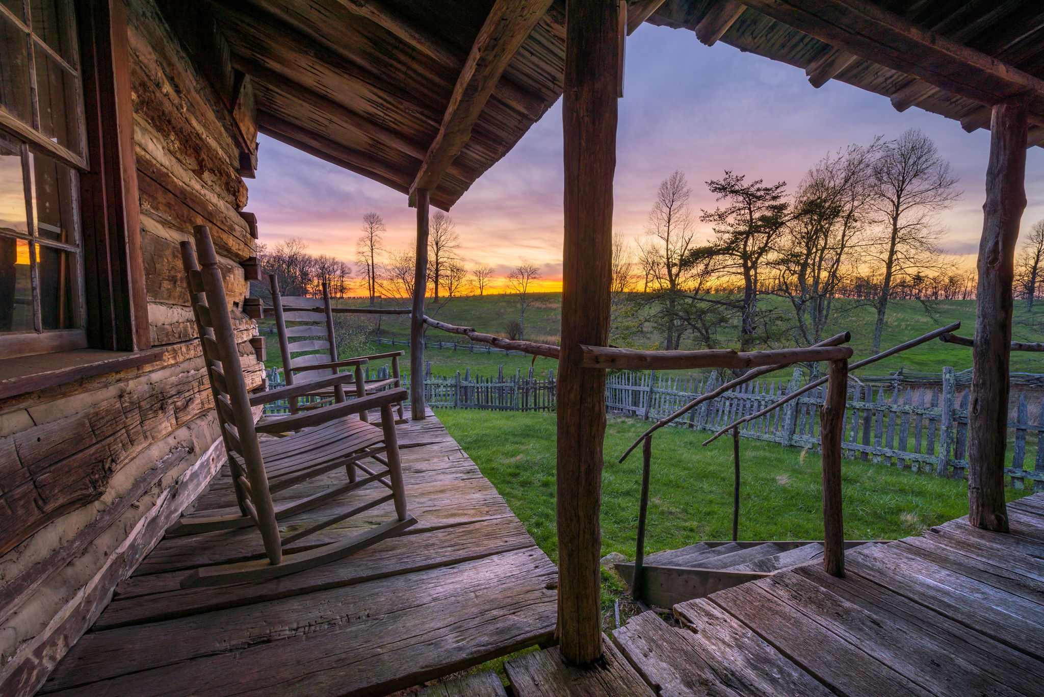 Rustic proch and scenic sunset. Rustic proch and scenic sunset.