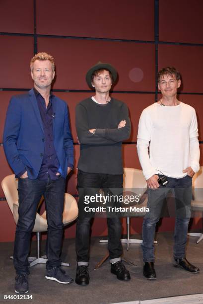 Magne Furuholmen, Pal Gamst Waaktaar-Savoy and Morten Harket during the 'A-ha' Press Conference of MTV Unplugged - Summer Solstice at Nordische...