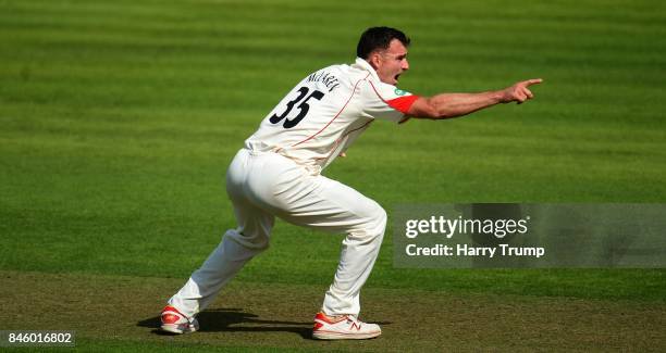 Ryan McLaren of Lancashire appeals during Day One of the Specsavers County Championship Division One match between Somerset and Lancashire at The...