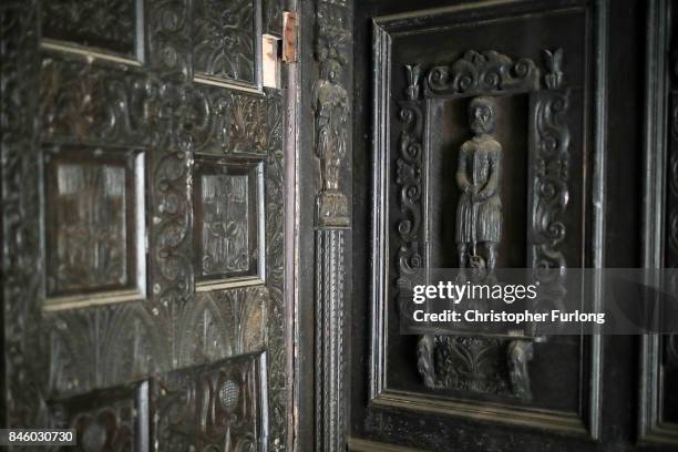 Carvings from the Jacobean period which adorn the walls and fireplaces of Hopwood Hall, which US film actor Hopwood DePree XIV hopes to restore to...