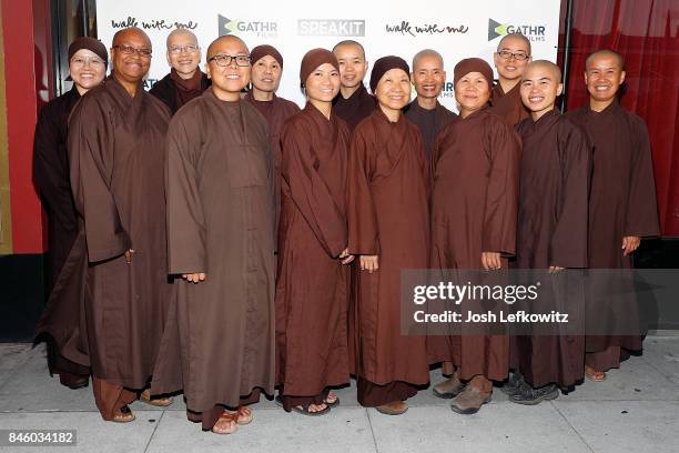 The Thich Nhat Hanh's global monastic community attend the 'Walk With Me' premiere at Laemmle's Ahrya Fine Arts Theatre on September 9, 2017 in...