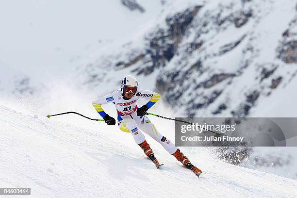 Anastasiya Skryabina of the Ukraine competes during the Women's Super G event held on the Face de Solaise course on February 3, 2009 in Val d'Isere,...