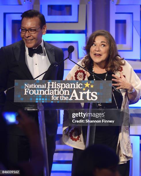 Felix Sanchez and Representative Loretta Sanchez onstage at the National Hispanic Foundation for the Arts 2017 Noche de Gala at The Mayflower Hotel...