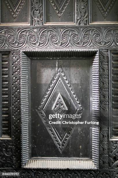 Carvings from the Jacobean period which adorn the walls and fireplaces of Hopwood Hall, which US film actor Hopwood DePree XIV hopes to restore to...