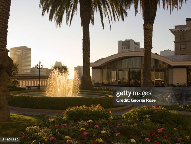 The garden fountain at the Fairmont Hotel on Nob Hill is bathed in early morning light in this 2009 San Francisco, California, city landscape photo.