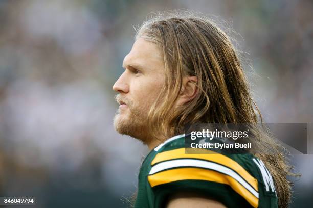 Clay Matthews of the Green Bay Packers looks on from the sideline in the fourth quarter against the Seattle Seahawks at Lambeau Field on September...