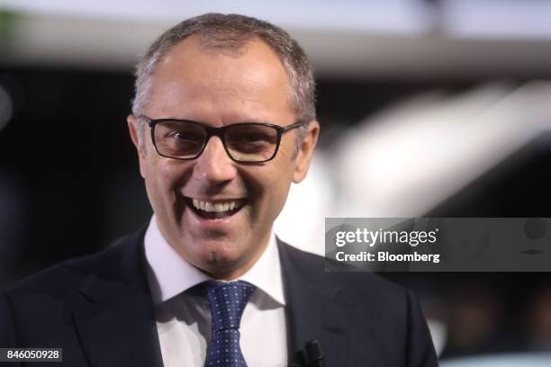 Stefano Domenicali, chief executive officer of Automobili Lamborghini SpA, reacts during a Bloomberg Television interview on the first media preview...