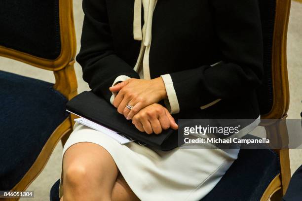 Detailed view of the handbag of Princess Victoria of Sweden seen while she attends the opening of the Parliamentary session on September 12, 2017 in...
