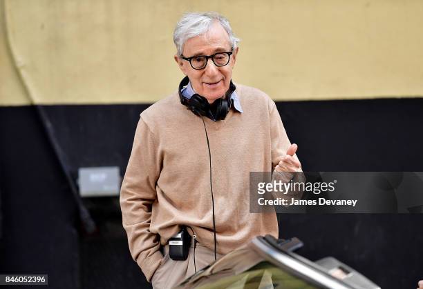 Woody Allen seen on location for his untitled movie on September 11, 2017 in New York City.