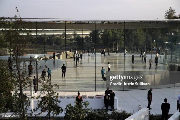 View of the Steve Jobs Theatre at Apple Park on September 12, 2017 in Cupertino, California. Apple is holding their first special event at the new...