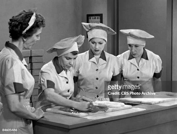Scene from an episode of the television comedy 'I Love Lucy' entitled 'Job Switching,' Los Angeles, California, May 30, 1952. Pictured are, from...