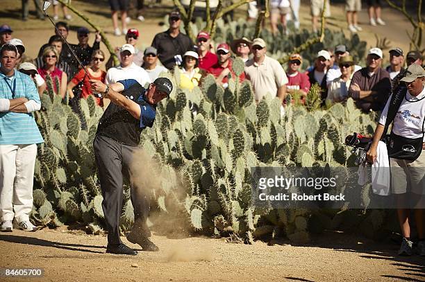 Phil Mickelson in action, second shot on No. 5 during Thursday play at TPC Scottsdale. Scottsdale, AZ 1/29/2009 CREDIT: Robert Beck