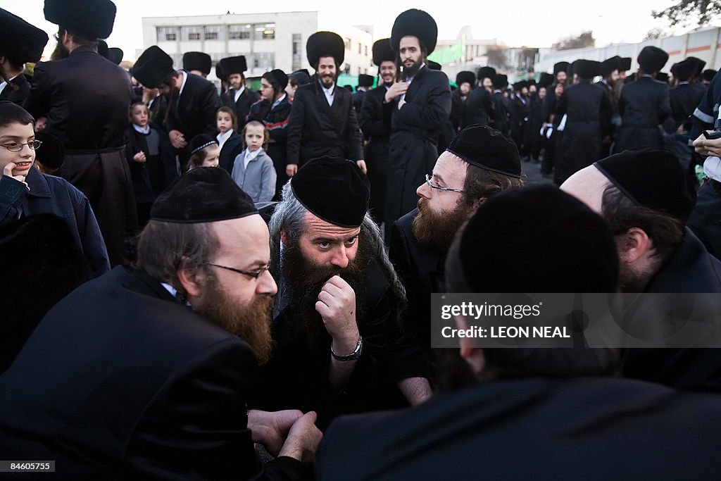 Ultra-Orthodox Jewish men attend a relig