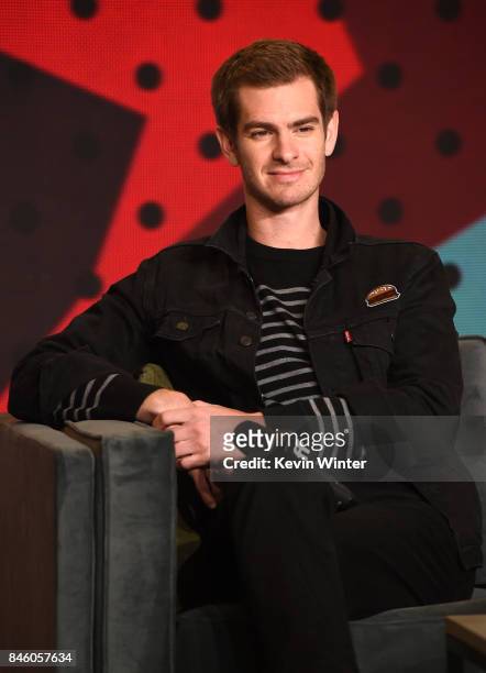 Actor Andrew Garfield speaks onstage at "Breathe" press conference during 2017 Toronto International Film Festival at TIFF Bell Lightbox on September...