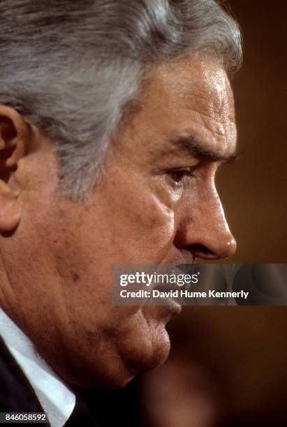 American politician John Connally speaks during a press conference at the Mayflower Hotel, Washington DC, September 10, 1973.