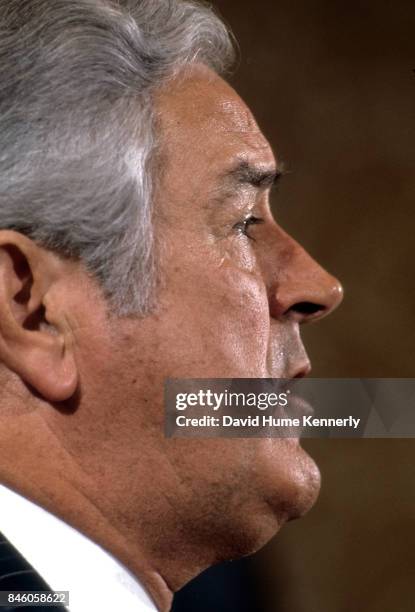 American politician John Connally speaks during a press conference at the Mayflower Hotel, Washington DC, September 10, 1973.